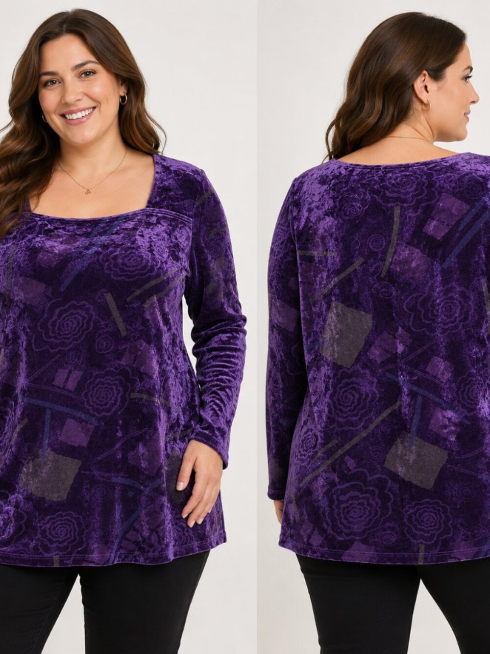 Milleu Design Forum Norway Purple Velvet Floral Top Women's XXL Long Sleeve